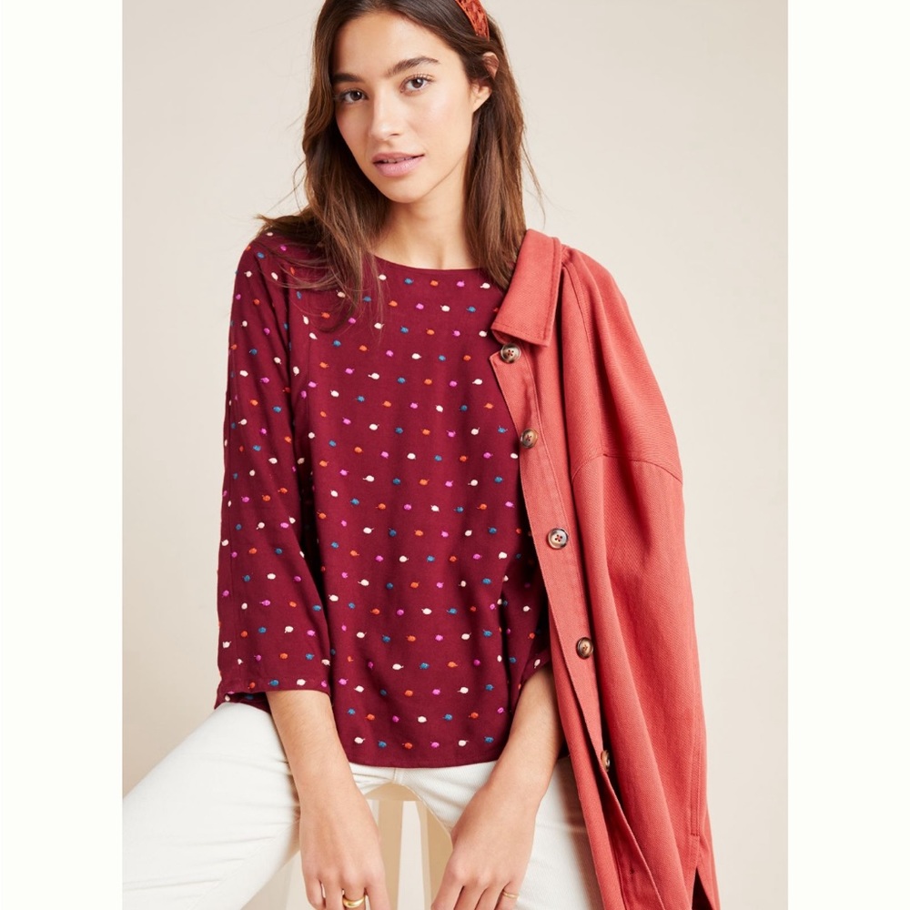 Anthropologie Maeve dotty embroidered blouse
